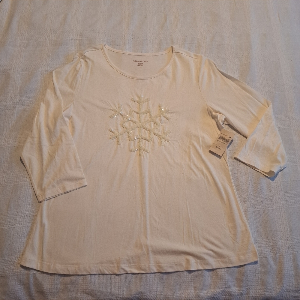 Coldwater Creek women's size XL off white, snowflake shirt, New